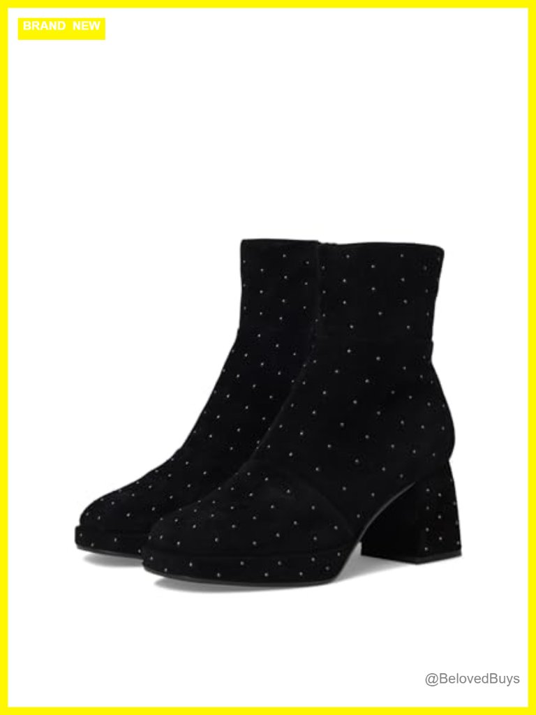 Studded Suede Ankle Booties With Block Heel And Side Zipper